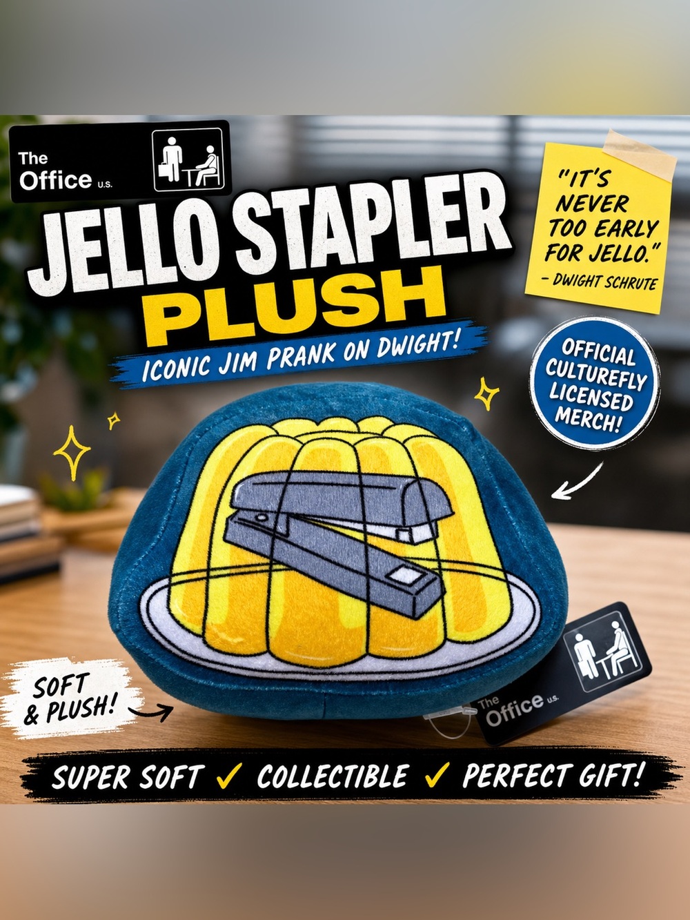The Office Jello Stapler Plush Jim Prank Dwight CultureFly NBC TV Show Novelty